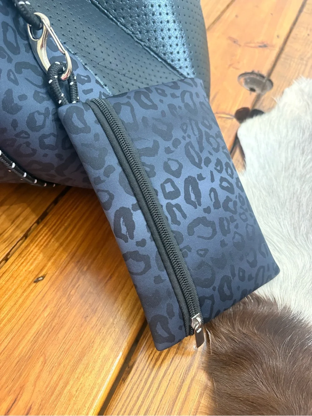 Haute shore Neoprene Leopard-Print Tote Bag in Charcoal
